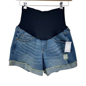 A Glow Maternity Denim Shorts with Full Coverage Belly Band Womens 14